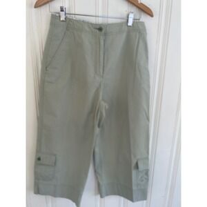 IZOD Women's Casual Cargo Capri Pants Size 8 Green Cotton Blend Beach Resort